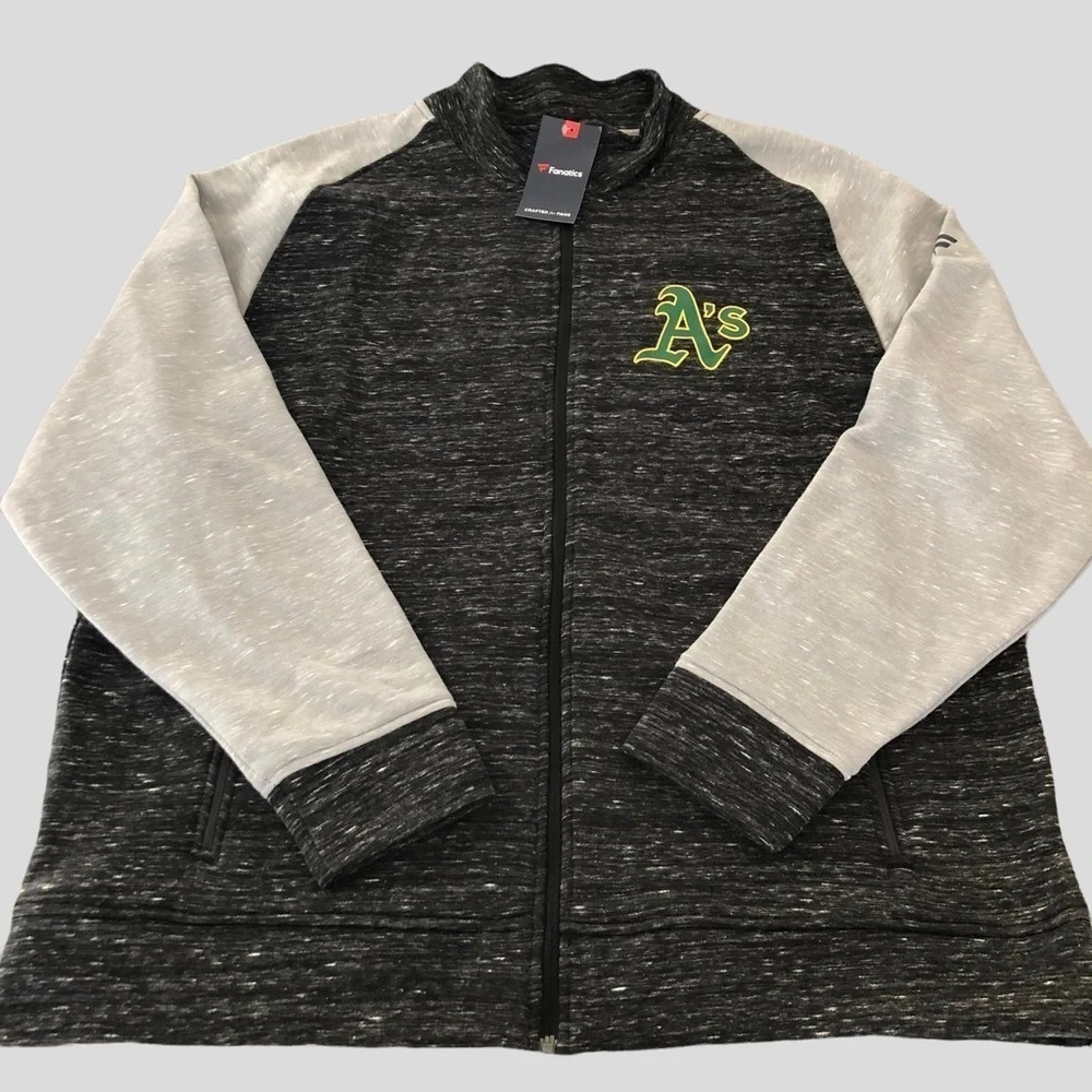 NWT Fanatics Mens 3XL Oakland A’s Athletics MLB Baseball Zip Up Jacket Gray Grey